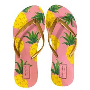 Kate Spade Pineapple Pink Gold Flip Flops Size 7 - 8
